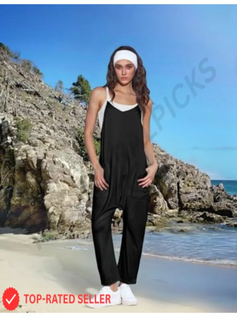 Women's Casual Loose Fit Jumpsuit Romper with Pockets